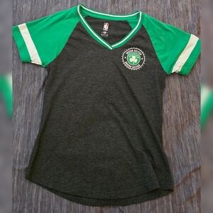 NBA Women's Green and Gray V-Neck Tee